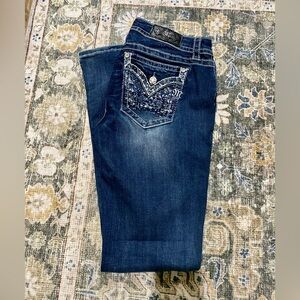 Miss Me Signature Dark Blue Boot Cut Jeans with Embellished Pockets 32/34